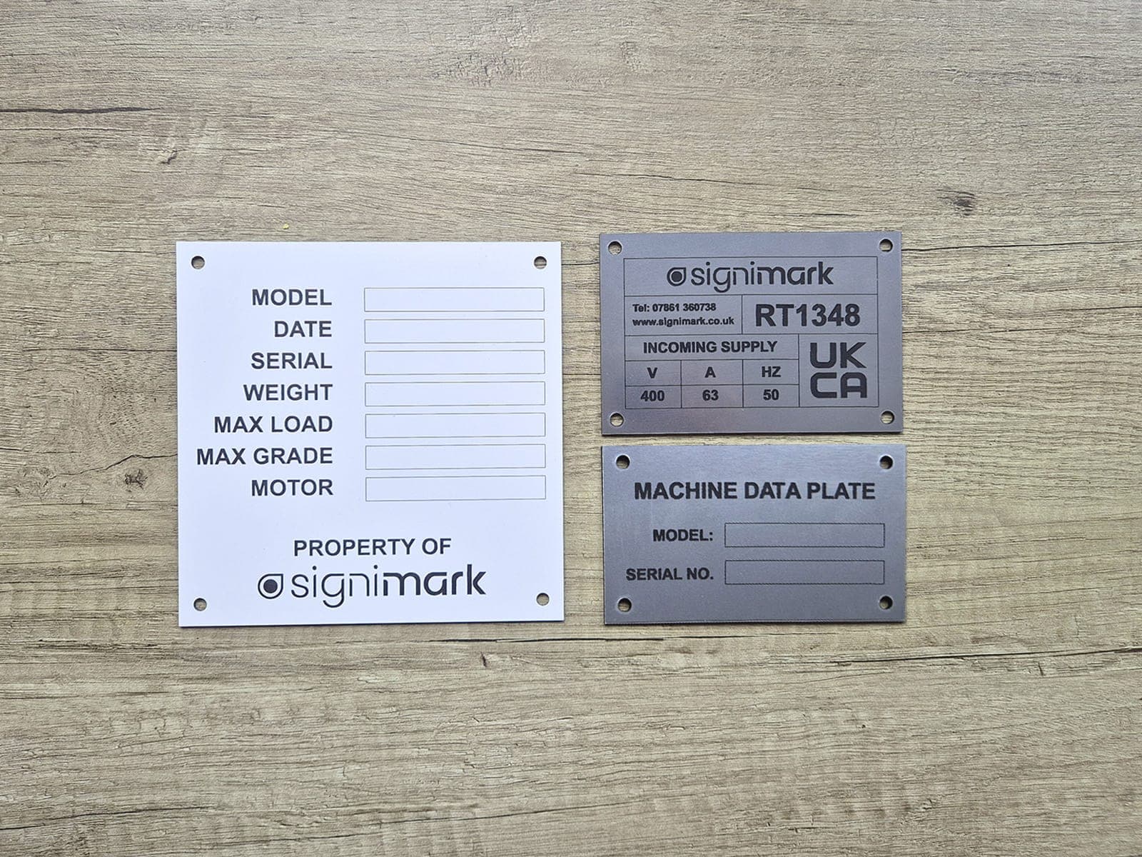 Engraved machine data and asset plates